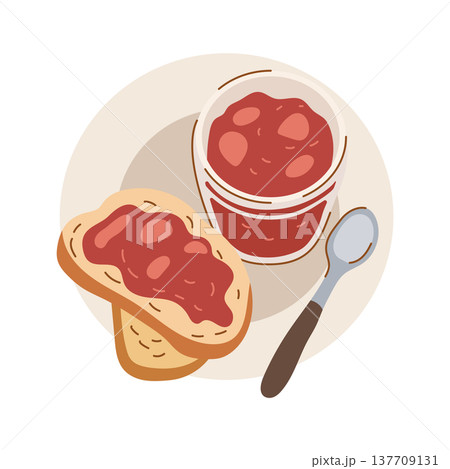 Bread slices with strawberry jam in a glass jar Bread slices with strawberry jam in a glass jar 137709131
