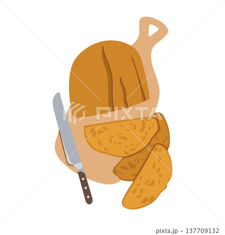 Sliced dark bread on a wooden cutting board 137709132