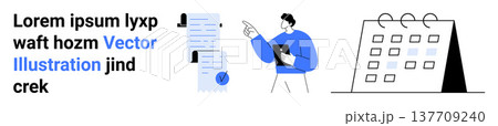 Time management, productivity, business planning, workflow organization, scheduling, efficiency. Person reviewing documents and a calendar. Time management and productivity concept Time management, productivity, business planning, workflow organization, scheduling, efficiency. Person reviewing documents and a calendar. Time management and productivity concept 137709240