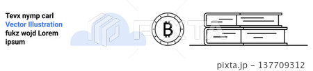 Technology, education, finance, cloud storage, cryptocurrency, digital platforms. A cloud, Bitcoin coin symbol and stacked books. Technology and education visually for modern concepts 137709312