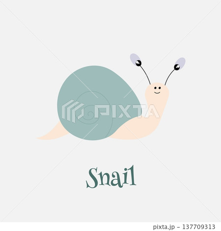 Card for children with the image of the Snail in blue. Cute snail on a white background Card for children with the image of the Snail in blue. Cute snail on a white background 137709313