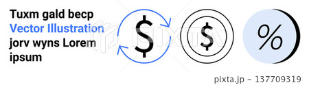 Financial management, monetary transactions, economic flow, savings, currency exchange, banking. Dollar signs, arrows and percentage icon on a clean layout. Financial management and monetary Financial management, monetary transactions, economic flow, savings, currency exchange, banking. Dollar signs, arrows and percentage icon on a clean layout. Financial management and monetary 137709319