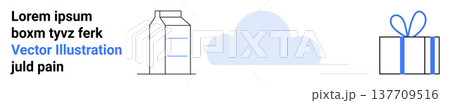 Packaging design, cloud storage, shipping, gift services, digital marketing, eco-friendly ideas. Milk carton, cloud and gift box in minimal blue and white design. Packaging and shipping 137709516