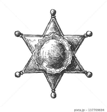 Western Sheriff Badge Star Vintage Engraved Vector Illustration Law Symbol 137709694