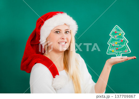 Woman holding decorative christmas tree Woman holding decorative christmas tree 137709867
