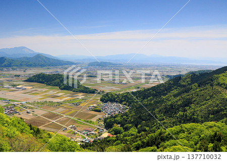 賤ヶ岳から望む伊吹山と湖北の田園風景 137710032