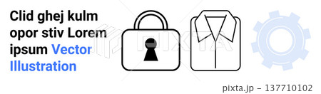 Security, privacy, fashion, engineering, manufacturing, data safety. Padlock, shirt and gear icon set. Security and privacy by a lock fashion and engineering 137710102