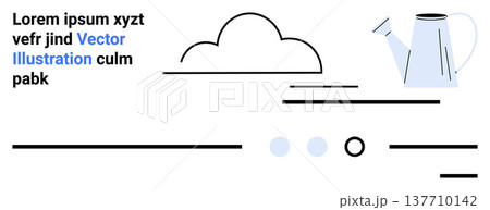Gardening, relaxation, minimalism, agriculture, sustainability, creative design. A watering can beside a cloud and text. Gardening and relaxation in a simple yet creative composition Gardening, relaxation, minimalism, agriculture, sustainability, creative design. A watering can beside a cloud and text. Gardening and relaxation in a simple yet creative composition 137710142