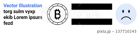 Cryptocurrency, emotions, financial loss, digital currency, investment risks, blockchain. Bitcoin symbol next to sad face with equal sign. Cryptocurrency and emotions concept Cryptocurrency, emotions, financial loss, digital currency, investment risks, blockchain. Bitcoin symbol next to sad face with equal sign. Cryptocurrency and emotions concept 137710143
