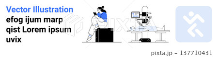 Healthcare technology, digital communication, robotic surgery, telemedicine, modern clinics, future health. Person reading on a bench, robotic surgery setup. Healthcare technology and digital Healthcare technology, digital communication, robotic surgery, telemedicine, modern clinics, future health. Person reading on a bench, robotic surgery setup. Healthcare technology and digital 137710431