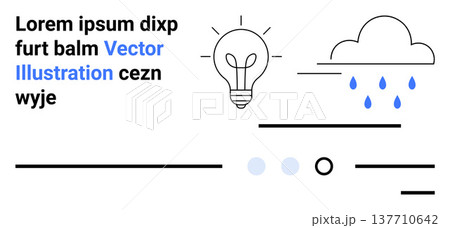 Creativity, problem-solving, innovation, brainstorming, climate awareness, education. Lightbulb and cloud with raindrops, minimal lines and abstract text. Creativity and problem-solving concept Creativity, problem-solving, innovation, brainstorming, climate awareness, education. Lightbulb and cloud with raindrops, minimal lines and abstract text. Creativity and problem-solving concept 137710642