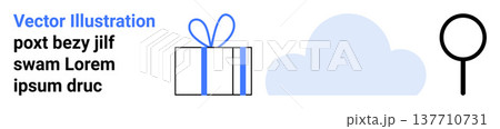 Technology, cloud storage, data search, business tools, online services, gifts. Features a gift box, cloud shape magnifying glass. Cloud storage and data search concepts Technology, cloud storage, data search, business tools, online services, gifts. Features a gift box, cloud shape magnifying glass. Cloud storage and data search concepts 137710731