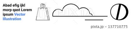 Online shopping, minimalism, weather concepts, branding designs, modern art, simplicity. A linear shopping bag, cloud and circular shape. Online shopping and minimalism design ideas Online shopping, minimalism, weather concepts, branding designs, modern art, simplicity. A linear shopping bag, cloud and circular shape. Online shopping and minimalism design ideas 137710775