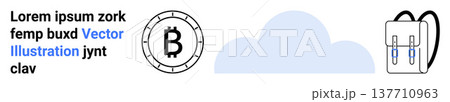 Cryptocurrency, cloud storage, digital assets, blockchain, education, travel. Bitcoin coin, cloud and backpack icons in a minimal style. Cryptocurrency and cloud storage concept Cryptocurrency, cloud storage, digital assets, blockchain, education, travel. Bitcoin coin, cloud and backpack icons in a minimal style. Cryptocurrency and cloud storage concept 137710963