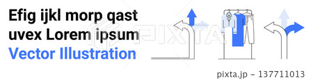 Road navigation, wayfinding systems, transportation, traffic management, decision-making, route guidance. Visual of arrow signs showing directions with paths. Road navigation and wayfinding systems 137711013