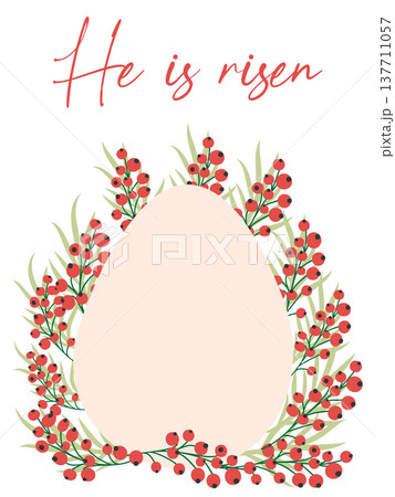 An Easter egg with a floral design and the inscription Christ is Risen. Creative card. An Easter egg with a floral design and the inscription Christ is Risen. Creative card. 137711057