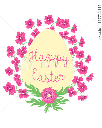 An Easter egg with a floral design and the words Happy Easter. Creative card. 137711115
