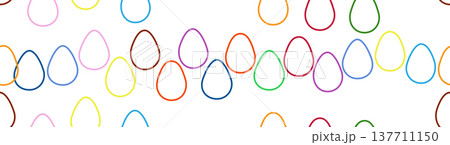 A seamless horizontal pattern with Easter eggs, outline design. A banner featuring cute patterned eggs with polka dots, flowers, and stripes. 137711150