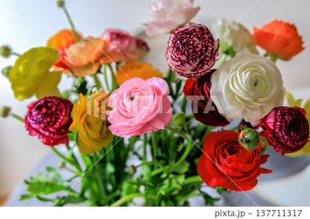 Beautiful ranunculus bouquet with colorful delicate spring flowers. Beautiful ranunculus bouquet with colorful delicate spring flowers. 137711317