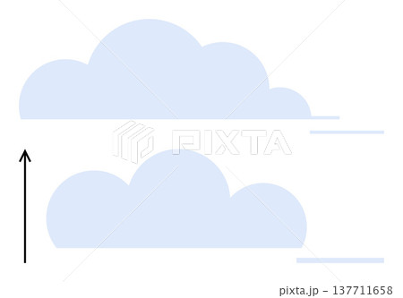 Weather patterns, climate study, atmospheric science, air flow, meteorological education, environmental change. Two cloud layers with a vertical arrow showing rising motion. Weather patterns 137711658