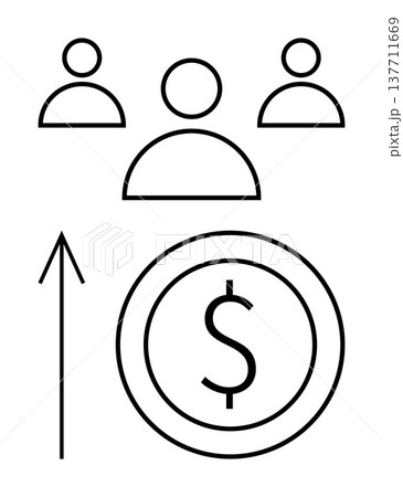 Financial growth, teamwork, business management, revenue increase, workplace productivity, economic strategies. Dollar sign and upward arrow with people icons. Financial growth and teamwork concept Financial growth, teamwork, business management, revenue increase, workplace productivity, economic strategies. Dollar sign and upward arrow with people icons. Financial growth and teamwork concept 137711669