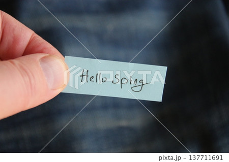 Hello spring hand lettering text. 137711691