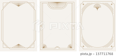 Vintage Art Deco luxury background collection with gold frame. Elegant retro line art templates with 137711768