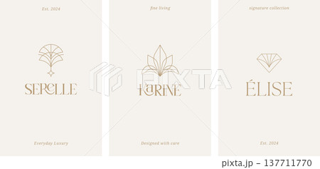 Luxury elegant line art logo design set. Minimalist gold linear icons collection. Abstract flower 137711770