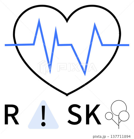 Health risk, medical monitoring, insurance, decision-making, safety, cardiology awareness. Heartbeats inside a heart shape and a risk symbol. Health risk and medical monitoring concept Health risk, medical monitoring, insurance, decision-making, safety, cardiology awareness. Heartbeats inside a heart shape and a risk symbol. Health risk and medical monitoring concept 137711894