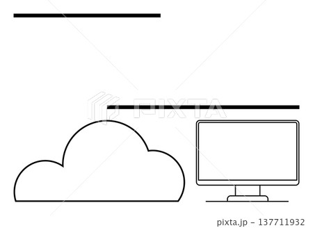 Cloud computing, digital storage, online data access, web technology, collaboration tools, internet services. Minimalist cloud and monitor icons. Cloud computing and digital storage 137711932