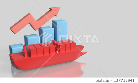 Global Shipping Growth With Cargo Ship And Rising Chart 3d render. Global Shipping Growth With Cargo Ship And Rising Chart 3d render. 137713941