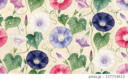 朝顔のシームレスな水彩画パターン 生成AI 137714613