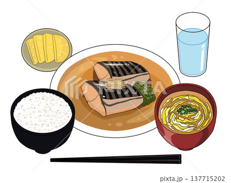 サバのみそ煮定食のイラスト 137715202
