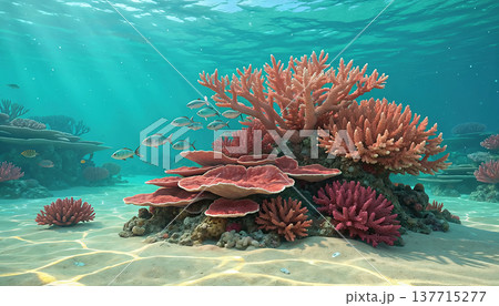 澄み渡る青い海に広がる鮮やかなサンゴ礁と熱帯魚 生成AI 澄み渡る青い海に広がる鮮やかなサンゴ礁と熱帯魚 生成AI 137715277