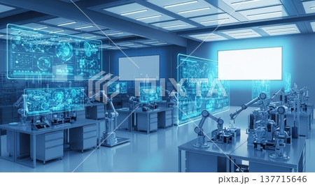 最先端の研究室ラボとAI技術が融合した未来的背景イメージ、科学・医療・バイオ研究のハイテク環境 137715646