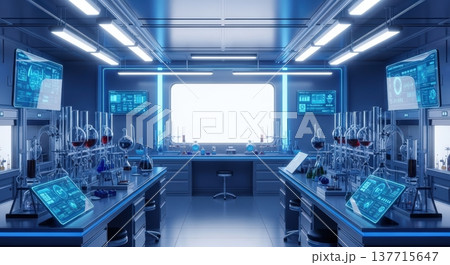 最先端の研究室ラボとAI技術が融合した未来的背景イメージ、科学・医療・バイオ研究のハイテク環境 最先端の研究室ラボとAI技術が融合した未来的背景イメージ、科学・医療・バイオ研究のハイテク環境 137715647