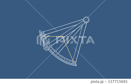 ネイビー色の背景に浮かぶろくぶんぎ座のイラスト（白線の六分儀の絵とゴールド色の星座線） 137715691