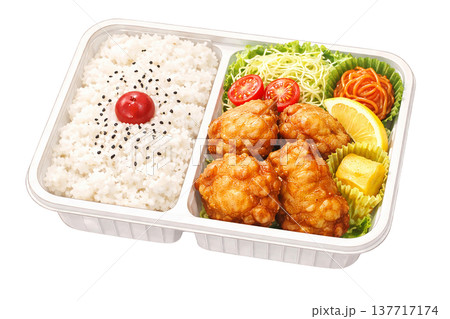 から揚げ弁当 唐揚げ弁当 日本の弁当 水彩イラスト 137717174