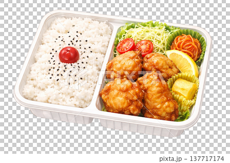 から揚げ弁当 唐揚げ弁当 日本の弁当 水彩イラスト 137717174