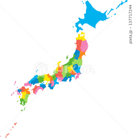 都道府県ごとに分割できる日本列島・日本地図詳細色分け版 137717244
