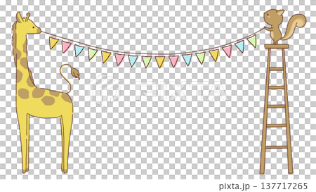 旗の準備をするキリンとリスのイラスト 137717265