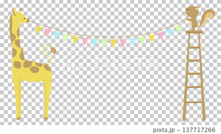 一幅長頸鹿和松鼠準備插旗的插圖。 137717266