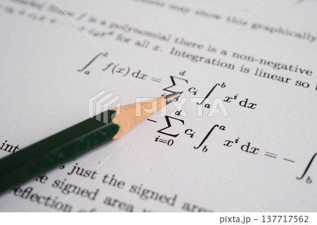 Pencil on mathematic formula exercise test paper in education school. Pencil on mathematic formula exercise test paper in education school. 137717562