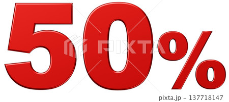 3D素材_数字_50%_メタリック_赤 137718147