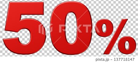 3D素材_数字_50%_メタリック_赤 137718147