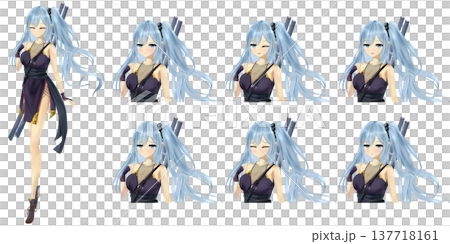 Cute ninja girl full-body illustration - TRPG/Game/Facial expression variations character material Cute ninja girl full-body illustration - TRPG/Game/Facial expression variations character material 137718161