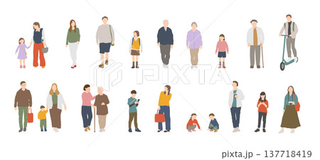 22人のさまざまな人物の正面イラストセット（子どもからシニアまで）	 137718419