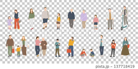 A set of 22 different front-facing illustrations of various people (from children to seniors) A set of 22 different front-facing illustrations of various people (from children to seniors) 137718419