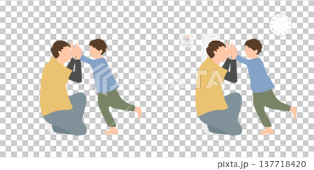 ハイタッチする支援員と男の子のイラスト ハイタッチする支援員と男の子のイラスト 137718420