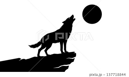 月に向かって吠えるオオカミのシルエット 137718844